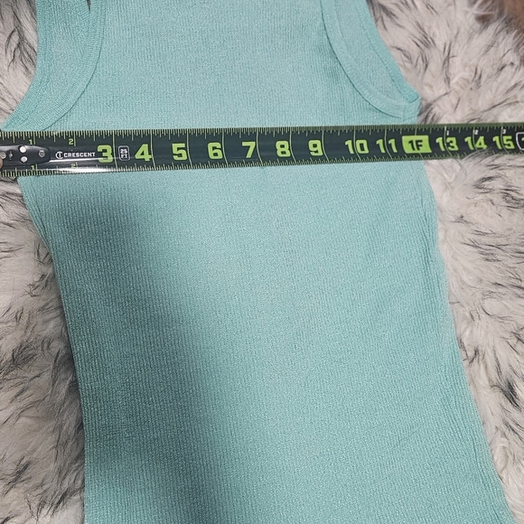 Vintage Mint Green Shimmery Ribbed Henley Tank Top By Michael Stars - Picture 7 of 9
